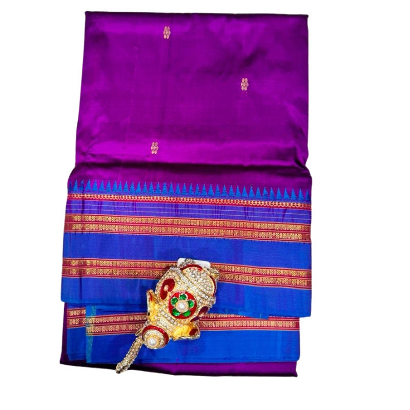 Original Narayan Peth Silk Saree from Yeola(With Unstitched Blouse Piece) - Magenta | Firozi Blue Border Pallu