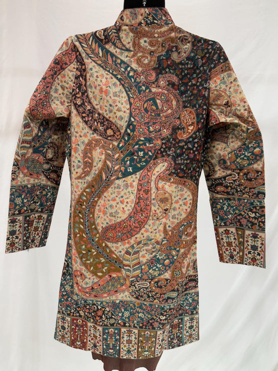 Luxury Kani/Jamawar  Wool Ladies Jacket | woven Kashmir Artwear | Statement fashion wear | Kashmir Winter Dresses|long length| size 36