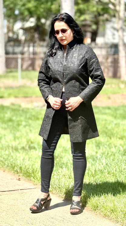 Vintage Kashmiri Embroidered | Black Jacket|Aari work all over|Heap length| size 44