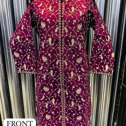 Luxury Kani/Jamawar  Woolen Jacket with Jari | woven Kashmir Artwear | Statement fashion wear | Kashmir Winter Dresses|knee length| size 42
