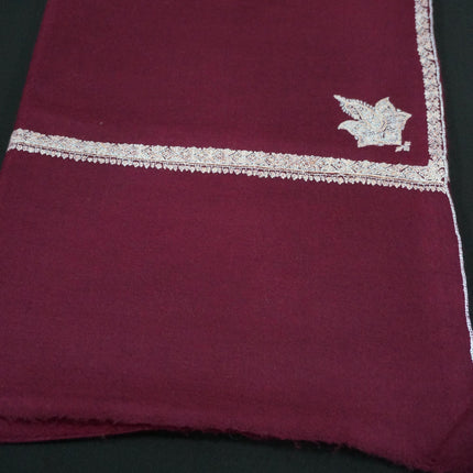 Premium Pashmina Shawl with Intricate Border with fine hand embroidery| Very Soft| 100% Pure Pashmina Handmade Shawl | WINE