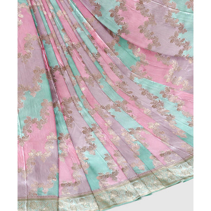 Banarasi satin silk saree  with Rangkat weaving all over the saree paired with satin silk blouse|Pista pink lavender
