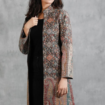 Luxury Kani/Jamawar  Woolen Jacket | woven Kashmir Artwear | Statement fashion wear | Kashmir Winter Dresses|knee length| size 42,44,48,50