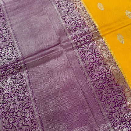 Pure Banarasi Kaduwa Silk Saree | Motifs weaving and bright yellow/magenta  border | Hand Woven | Lock weaving| Silk Mark certified