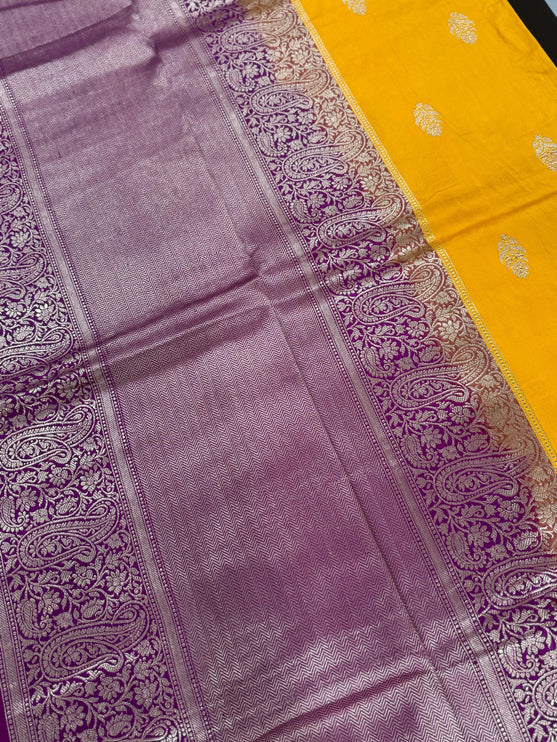 Pure Banarasi Kaduwa Silk Saree | Motifs weaving and bright yellow/magenta  border | Hand Woven | Lock weaving| Silk Mark certified