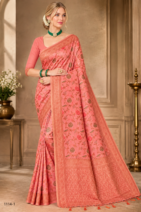 Kashmiri Kani Tussar Silk Saree - Hand Woven, Wedding & Party Wear