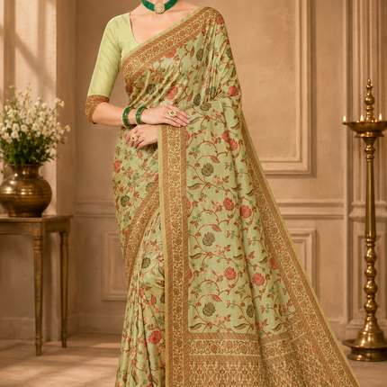 Kashmiri Kani Tussar Silk Saree - Hand Woven, Wedding & Party Wear