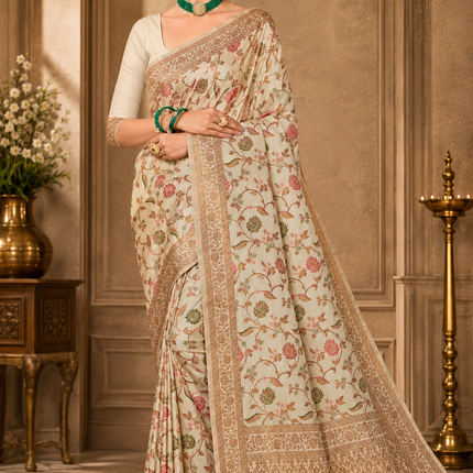 Kashmiri Kani Tussar Silk Saree - Hand Woven, Wedding & Party Wear
