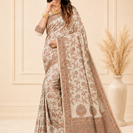 Kashmiri Kani Tussar Silk | Poshkar Inspired Woven Saree | AAN Silk House Exclusive | MeenaKari Jaal work