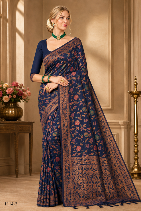 Kashmiri Kani Tussar Silk Saree - Hand Woven, Wedding & Party Wear