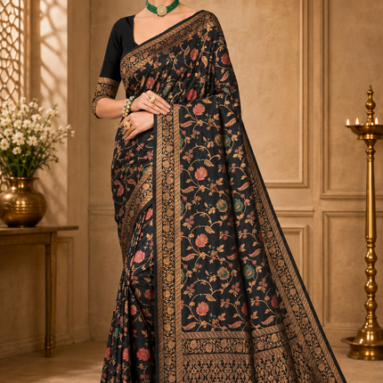 Kashmiri Kani Tussar Silk Saree - Hand Woven, Wedding & Party Wear