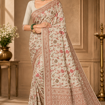 Kashmiri Kani Tussar Silk Saree - Hand Woven, Wedding & Party Wear
