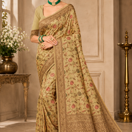 Kashmiri Kani Tussar Silk Saree - Hand Woven, Wedding & Party Wear