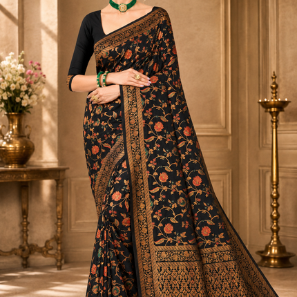 Kashmiri Kani Tussar Silk Saree - Hand Woven, Wedding & Party Wear
