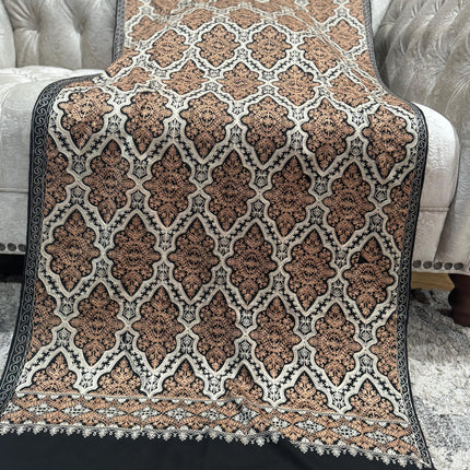 Reel work Embroidery on high grade  Cashmere  | Dark Blue | intricate gold and copper | all over needle work | Stole wrap