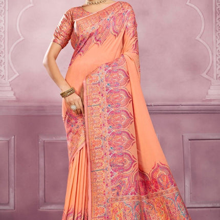 Kashmiri Kani embroidered kudos Silk Saree - Authentic Kashmiri kani work - multicolor | All over weaving