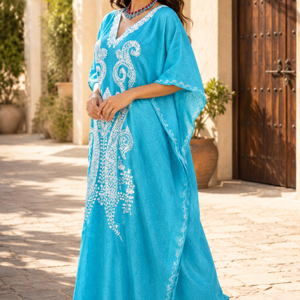 Cotton Aari Embroidered Kaftan | Kashmir Woven Artwear Statement Dress