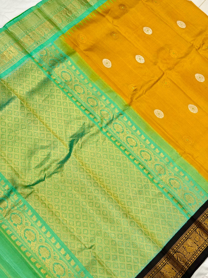 Musterd yellow  color  Pure Silk Gadhwal silk  Saree With Motifs Pattern | SILK MARK CERTIFIED