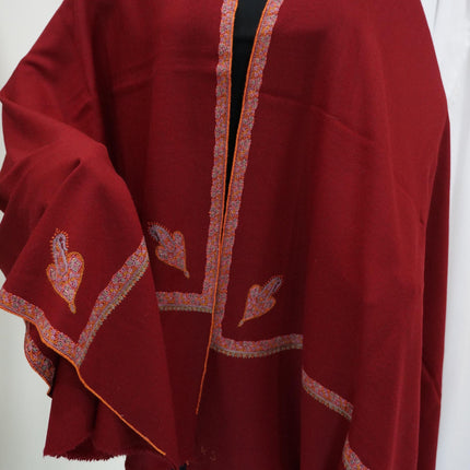 Premium Pashmina Shawl with Intricate Border with fine hand embroidery| Very Soft| 100% Pure Pashmina Handmade Shawl | RED