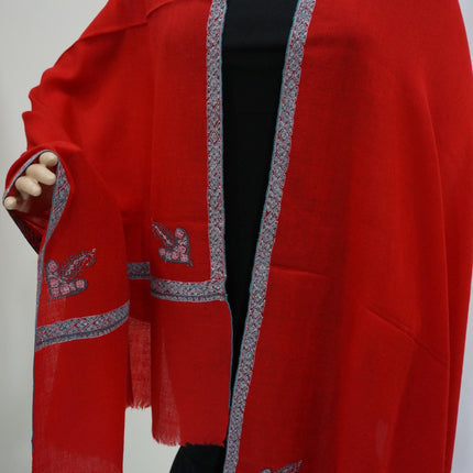 Premium Pashmina Stole with Intricate Border with fine hand embroidery| Very Soft| 100% Pure Pashmina Handspun Stole | Blood Red