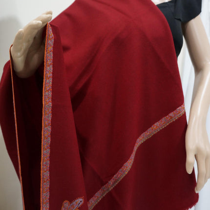 Premium Pashmina Shawl with Intricate Border with fine hand embroidery| Very Soft| 100% Pure Pashmina Handmade Shawl | RED