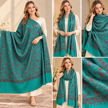 Rama Green Kashmiri Paisley Embroidered Shawl