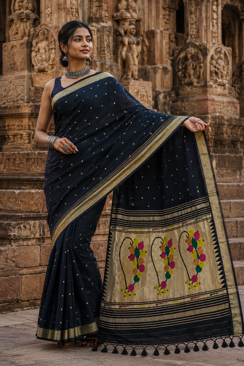 Handloom Paithani Saree | Cotton Design, Tasseled