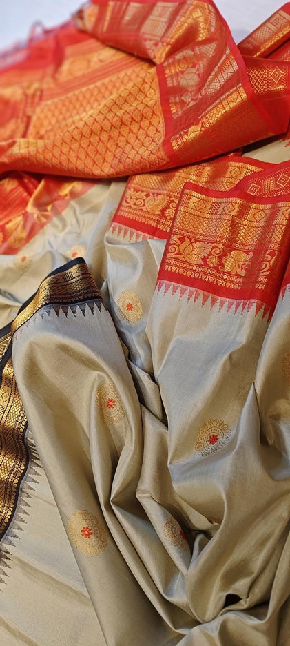 Tussa  color  Pure Silk Gadhwal silk  Saree With Motifs Pattern | SILK MARK CERTIFIED