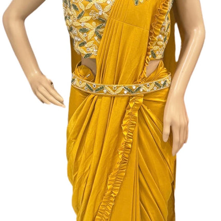 Ready made One minute Saree|predraped | ready with blouse and peticoat| heavily embroidered blouse and belt | ready to ship multiple colors