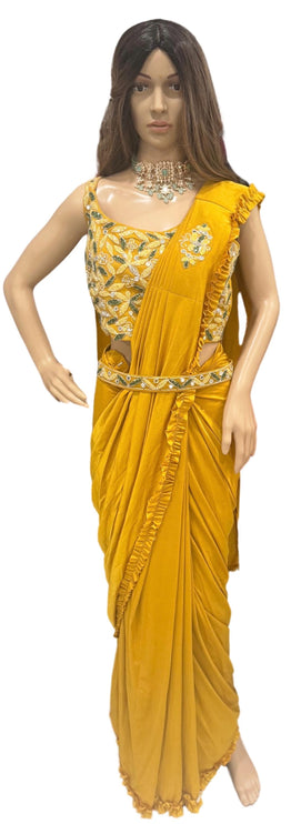 Ready made One minute Saree|predraped | ready with blouse and peticoat| heavily embroidered blouse and belt | ready to ship multiple colors