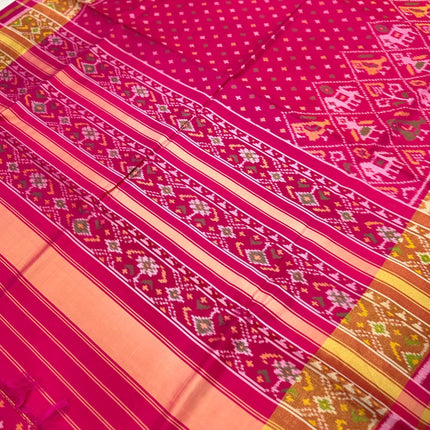 Handloom Designer Rajkot Patol silk saree  with pure silk weaving sareepaired with running silk blouse l  Magenta pink