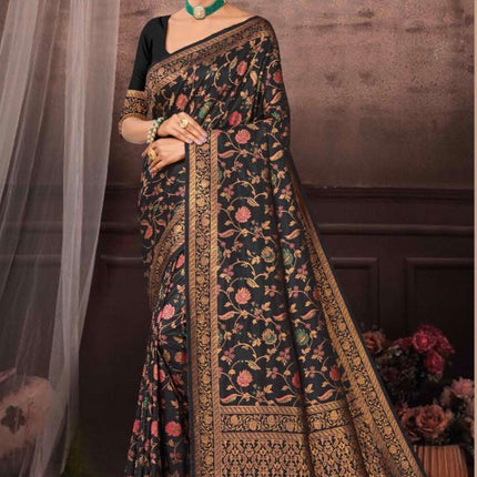 Poshkar Kani vol1 - fine embroidery | All over jaal|Tussar Silk Saree |Authentic Kashmiri kani work - color options |Fall pico tassels done