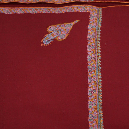 Premium Pashmina Shawl with Intricate Border with fine hand embroidery| Very Soft| 100% Pure Pashmina Handmade Shawl | RED
