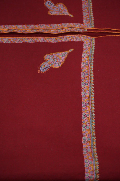 Premium Pashmina Shawl with Intricate Border with fine hand embroidery| Very Soft| 100% Pure Pashmina Handmade Shawl | RED