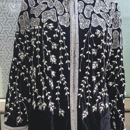 Luxury Pearl /velvet Ladies Short  Jacket | woven Kashmir Artwear | Statement fashion wear | Kashmir Winter Dresses|kneee length| size XL