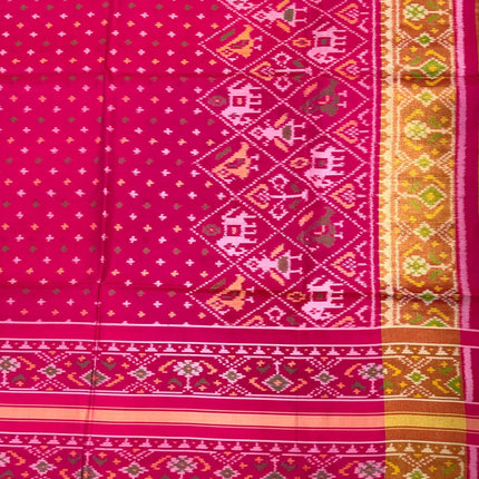 Handloom Designer Rajkot Patol silk saree  with pure silk weaving sareepaired with running silk blouse l  Magenta pink