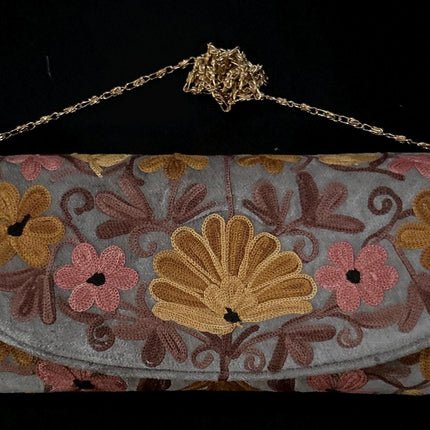 Kashmiri Aari work | Suede | Velvet Designer Clutches | Handmade | Aari Work | Flower Embroidery  purse Gift
