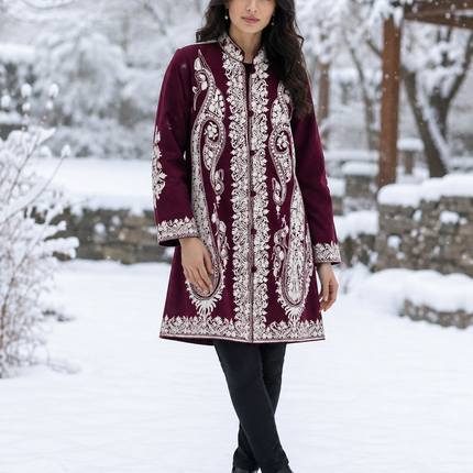 Kashmiri Wool Jacket | Handwoven Embroidered Artwear, Size 44