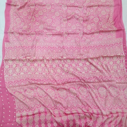 100% Silk  Modal saree  | Hand block Ajrakh print with Blouse piece| fall pico done