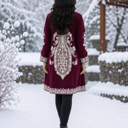 Kashmiri Wool Jacket | Handwoven Embroidered Artwear, Size 44