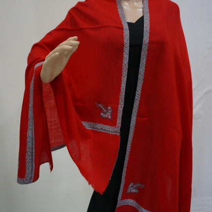 Premium Pashmina Stole with Intricate Border with fine hand embroidery| Very Soft| 100% Pure Pashmina Handspun Stole | Blood Red