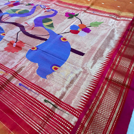 Authentic Maharani Paithani from Yeola| 100% handwoven Pure Silk saree in yellow  with Rani Pink border|Silk Mark Certified