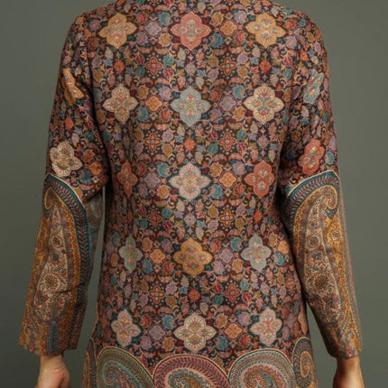 Luxury Kani/Jamawar  Woolen Jacket | woven Kashmir Artwear | Statement fashion wear | Kashmir Winter Dresses|knee length| size 42,44,48,50