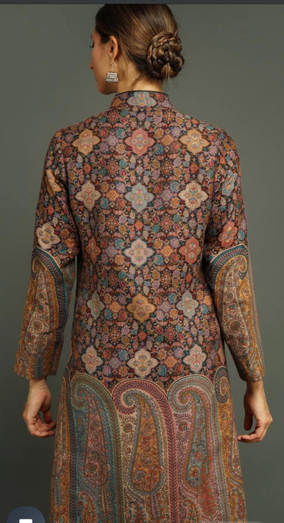 Luxury Kani/Jamawar  Woolen Jacket | woven Kashmir Artwear | Statement fashion wear | Kashmir Winter Dresses|knee length| size 42,44,48,50