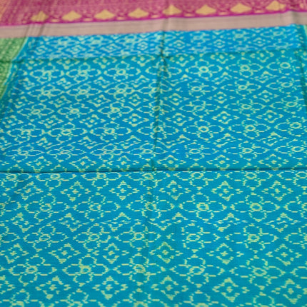 Handloom Rajkot Patol silk saree  with pure silk weaving sareepaired with running silk blouse l  Firozi blue/Magenta pink