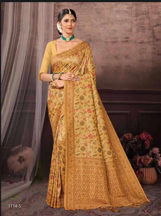 Poshkar Kani vol1 - fine embroidery | All over jaal|Tussar Silk Saree |Authentic Kashmiri kani work - color options |Fall pico tassels done