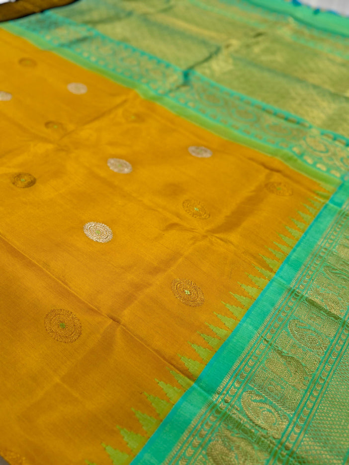 Musterd yellow  color  Pure Silk Gadhwal silk  Saree With Motifs Pattern | SILK MARK CERTIFIED
