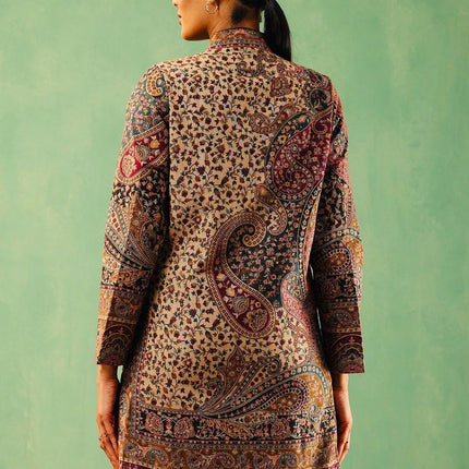 Luxury Kani/kalamkari pattern Jacket |Kashmir Artwear | Statement fashion wear | Kashmir all season Dresses|long| size 46,48