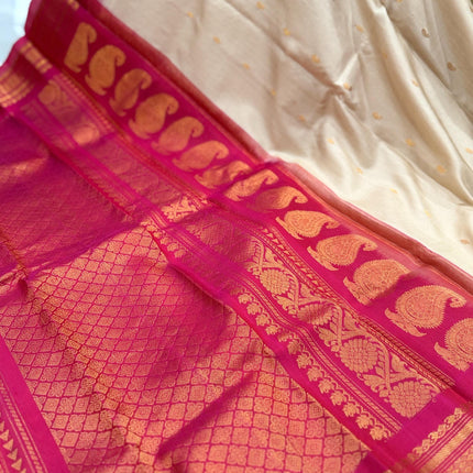 Beige color  Pure Silk Gadhwal silk  Saree With Motifs Pattern | SILK MARK CERTIFIED