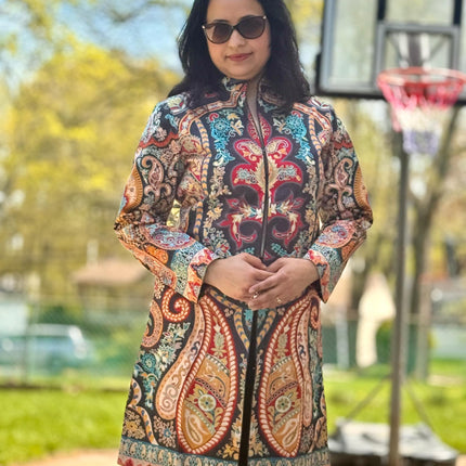 Luxury Kani/kalamkari  Wool Ladies Jacket | hand work Kashmir Artwear | Statement fashion wear | Kashmir all season Dresses|long| size 42,48